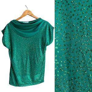 Vintage 1960s Lady Blair Green Glitter Blouse Top Shirt short sleeve Size 14